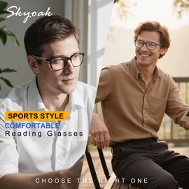 SKYOAK 2 Pack Superior Reading Glasses for Men Women, Sports Style TR90 Square Frame Anti UV/Eye Strain/Blue Light Computer Readers Lightweight Metal Spring Hinge Eyeglasses, 2x