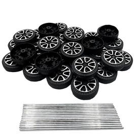 30PCS Toy Car Wheels 2mm Dia Shaft Plastic Wheels with Shaft Round Rod Axles for RC Car Truck DIY Model Toys Parts (2X30mm)