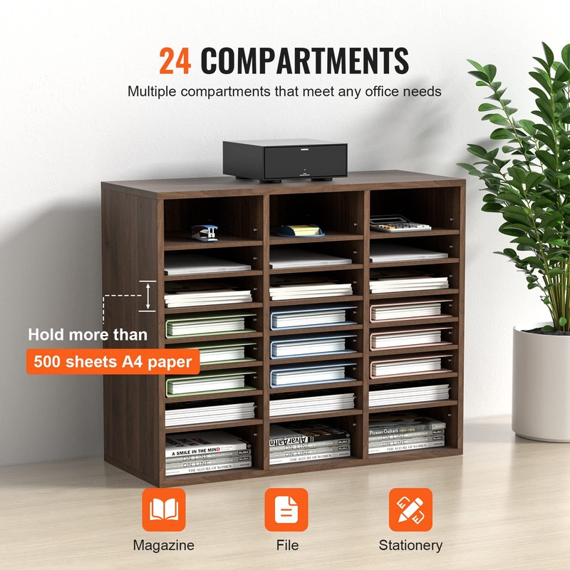 VEVOR 24-Compartment Office Mailbox, Adjustable Shelves, Wood Literature Sorter 29x12x24.4