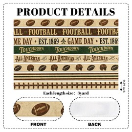 Vintage Football Ribbon, 8 Pack, 3/8 Inch Grosgrain for Crafts