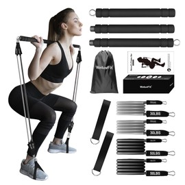 Multifunctional Portable Pilates Bar Kit with Resistance Bands, Door Anchor for Resistance Bands-Home Gym Equipment with Handles -Stackable Pilates Flexbands Supports Full-Body Workouts for Yoga