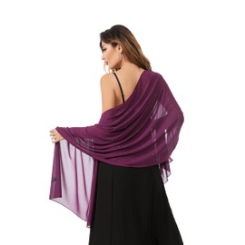 Gzcvba Chiffon Shawls Scarves Wraps for Bridal Wedding Party Evening Dress and Special Occasion Dresses Women Large Sparkly Shawl (Plum B, 74.8 * 27.6in)