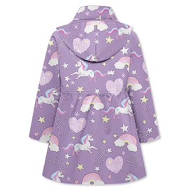 Betusline Girl's Hooded Rain Jackets Lightweight Print Waterproof Trench Coat Windbreaker Raincoats for Girls,Waterproof-Print Purple,7-8 Years