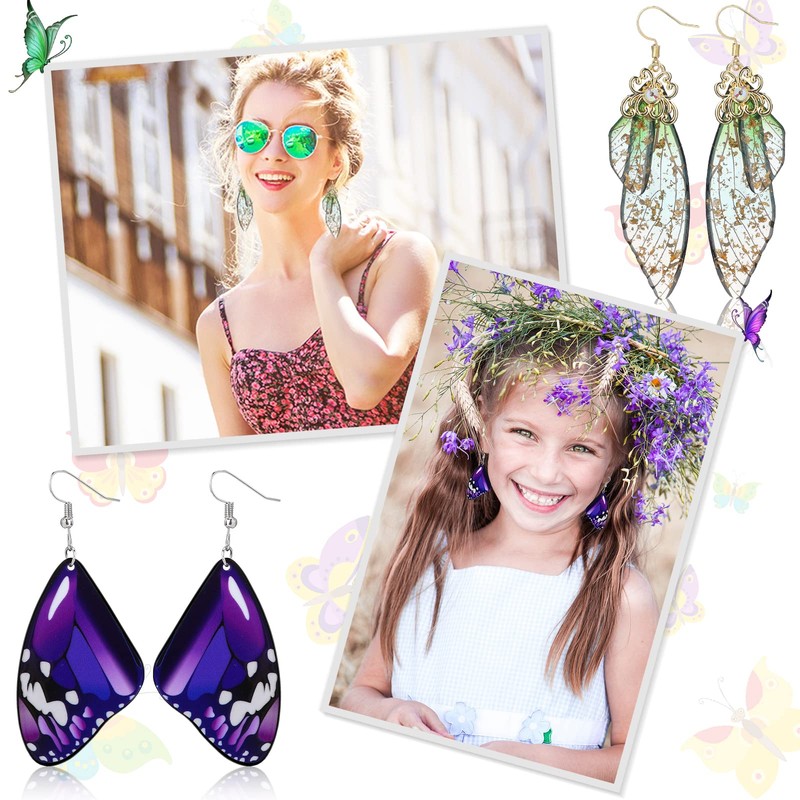 Sureio 8 Pairs Butterfly Wing Earrings Fairy Earrings for Women