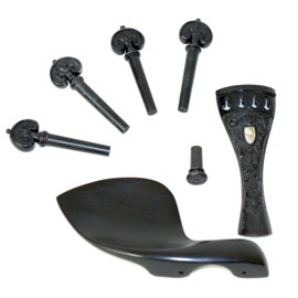 Hand Carved Inlay Ebony Violin Parts Mother of Pearl Centered for 4/4 Full Size Violin (Pegs, Chinrest, Tailpiece, Endpin)