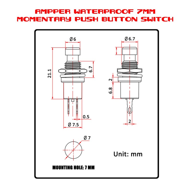 Mini Push Button Momentary Switches, Ampper 2 Pin On Off