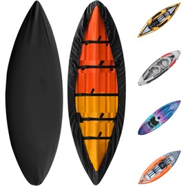 JosMega Kayak Cover | 800D Heavy Duty Oxford | Double Needle Stitching | PU Waterproof | Back Seam Tape | Outdoor Windproof | Adjustable Webbing Buckle | Bottom Elastic Band | (Black, 12 ft)