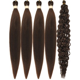 Gozill Brown Braiding Hair Pre stretched Boho Braids Kanekalon Prestretched Braiding Hair for Bohemian Hair Ez Braid Micro Braiding Hair Synthetic Curly Deep Wave Braids