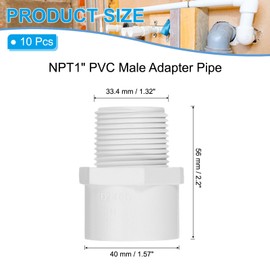 PATIKIL NPT1 PVC Male Adapter Pipe Fitting, 10 Pcs Furniture Grade Male Threaded Pipe Slip Coupling Connector for Building Pool Products Greenhouse Garden