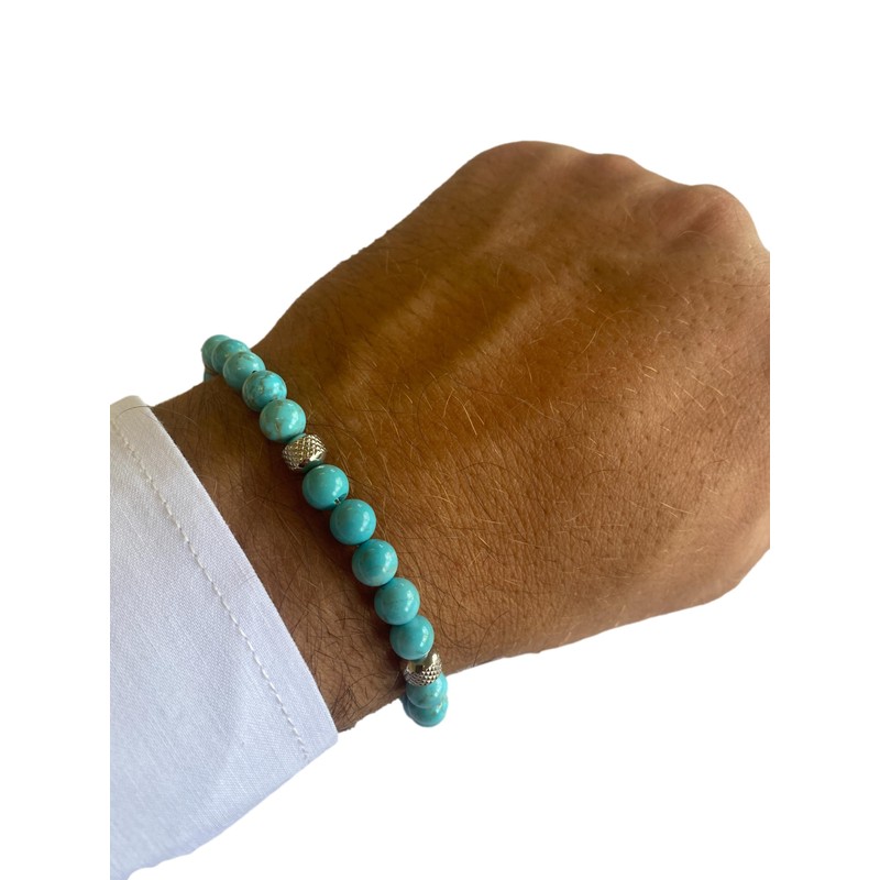 10:10 Stainless Steel Bracelet and 6 mm Turquoise Stones Bracelet