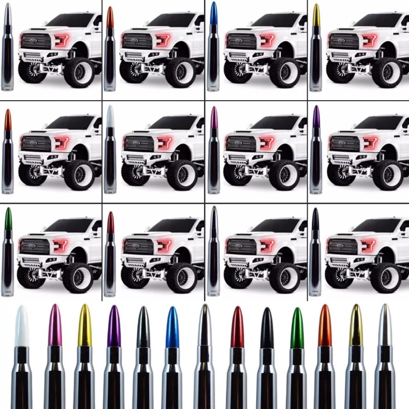 VMS RACING Chrome With Gold Tip Bullet Antenna for Ford