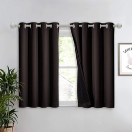 NICETOWN 100% Blackout Curtain 45 inches Length, 2 Thick Layers Completely Blackout Window Treatment Thermal Insulated Lined Drape for Basement Window (Brown, 1 Piece, 52 inches Width Each Panel)