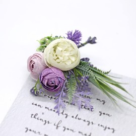 Ansofi Set of 6 Purple Boutonniere for Best Men Groom Groomsmen White Buttonholes for Wedding Party Prom Decoration