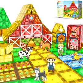 IGIVI Magnetic Tiles Farm Animals Toddler Toys, STEM Magnet Building Blocks for Kids Ages 3-5 5-7 4-8, Preschool Montessori Sensory Toys Gifts for 3+ Year Old Boys & Girls