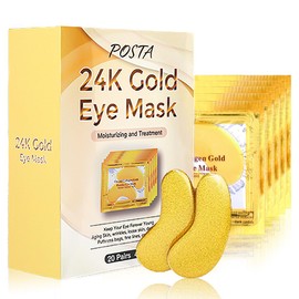 POSTA 24K Gold Eye Mask, 20 Pairs 40PCS Eye Treatment Mask With Collagen, Under Eye Mask Treatment for Puffy Eyes, Dark Circles Corrector, Used for Eye Bags, Anti Aging Patches for Women and Men