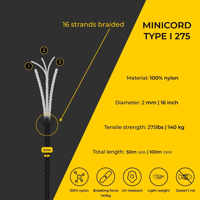 EdcX 2 mm Nylon Paracord 275 (15, 30, 50 and