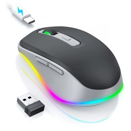 PEIOUS Wireless Mouse Jiggler - LED Wireless Mice with Build-in Mouse Mover, Rechargeable Moving Mouse for Laptop with Undetectable Random Movement Keeps Computers Awake - Black & Grey