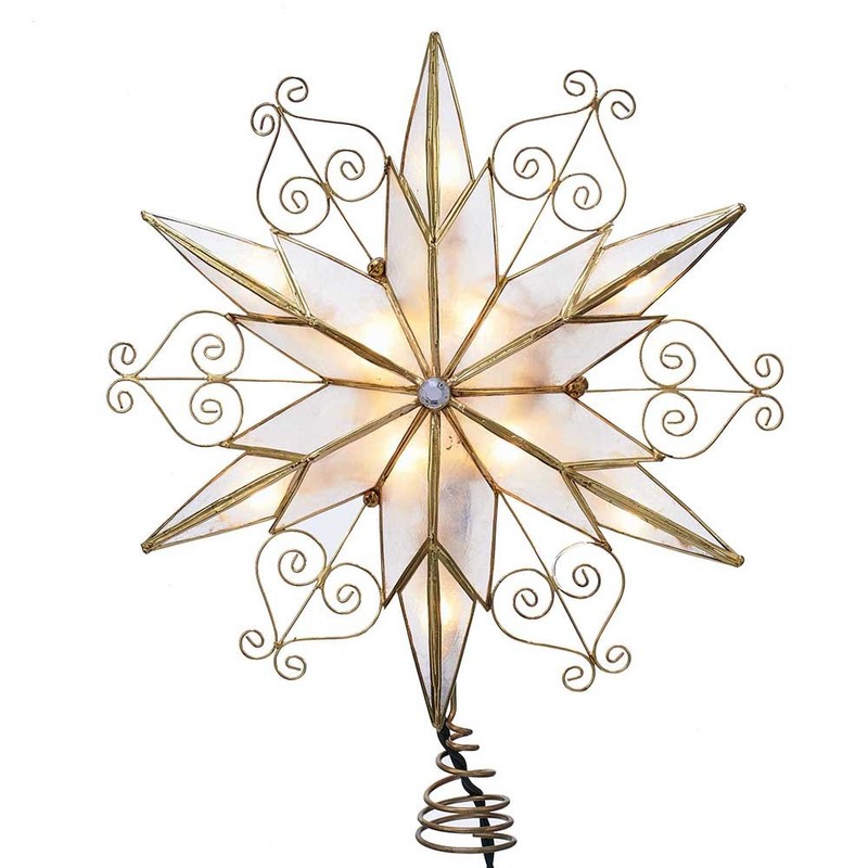 Kurt Adler UL3110 10-Light 6-Point Capiz Star Treetop With Scroll