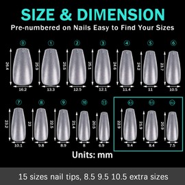 240 PCS Medium Length Matte Coffin Nail Tips, 15 Sizes Upgraded Matte Frosted Soft Full Cover False Nails, Pre-shaped Artificial Nail Tips with Box for Nail Extension DIY Home Salon