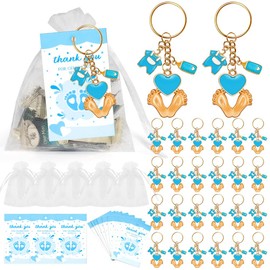 Glorlliant Pack of 20 Foot Tags Keyrings, Baby Party for Children, Party Gift Packs with Key Chains, Thank You Tags and Gauze Bag for Guests, Party Accessories Decoration, Blue