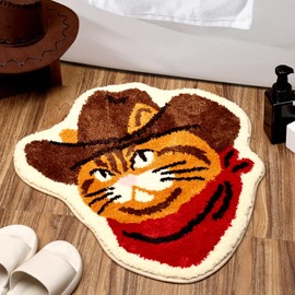 Percozzi Cat Rug Funny Cute Bath Mat Non Slip Washable Floor Mat with Western Cat Design Soft Tufted Plush Doormat for Bathroom Bedroom Room Decor Outdoor Indoor Gift for Cat Lovers Pet Owner