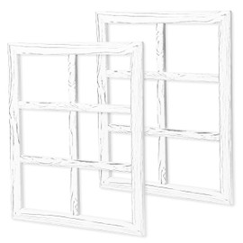 Ilyapa Window Frame Wall Decor 2 Pack - Large 18x22 Inch Weathered White Wood 6 Pane Window Country Farmhouse Decorations