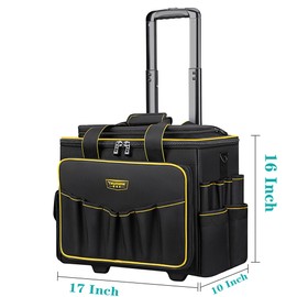 PISKGODSF Large Rolling Tool Bag with Double Wheels, Portable Tool Bag with Wheels, Waterproof Roller Tool Bag, Wheeled Tool Bag with Multiple Pockets