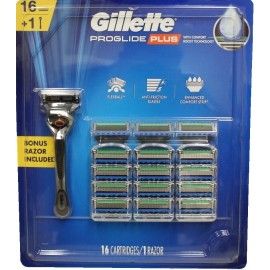 Gillette ProGlide Plus 5-Blade Razor 16 Cartridge & 1 Handle Fits Fusion5 Handle