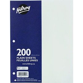 Hilroy Refill Paper, Plain, 3 Holes, 10-7/8 X 8-3/8 Inches, 200 Per Pack (05225)