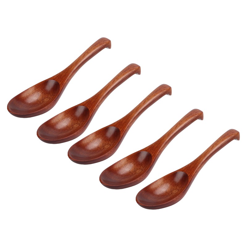 5Pcs Wooden Spoons Natural Safe Comfortable Light Weight Delicate Sturdy