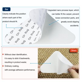Adispotg 12 Pcs Rug Gripper, Double Sided Anti-Slip and Reusable Rug Carpet Grippers for Wooden and Hard Floors, Washable Rug Pads or Carpet Stickers for all Types and Sizes of Rugs