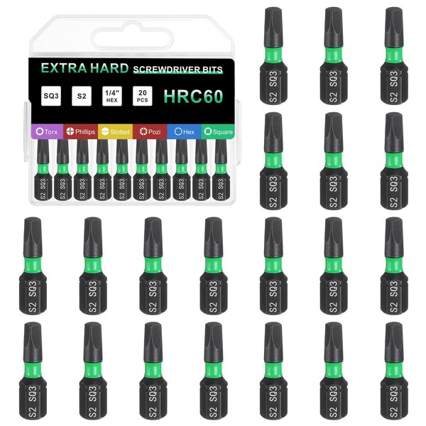 sourcing map 20pcs Square Screwdriver Bit SQ2 1/4" Hex Shank