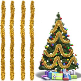 Bukezudang Tinsel Shiny Garland, Christmas Tinsel Shiny, Christmas Tinsel Garland, Metallic Shiny Christmas Tree Garland, for Christmas Tree Decoration, Christmas Party, Gold