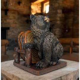 Grizzly Bear 4 Drink Coaster Set – Guardian of The Coasters Holder – Rustic Cabin Kodiak Brown Bear Figure Décor for Cabin, Lodge and Home