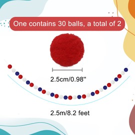 GCQQ 2 Packs Red White Blue Pom Pom Garland 16.4 Ft Patriotic Pompom 60 Felt Ball Fourth of July Garlands for Independence Day 4th of July Birthday Graduation Veterans Baby Shower Party Decoration