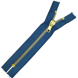 Plush Addict Brass Teeth Jeans Zip for Sewing, Crafts, Clothing and Accessories - Denim Blue - 6" (15cm)