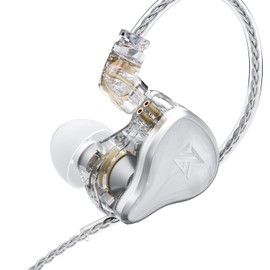 KZ ZAS in-Ear Headphones Wired Earbuds 16-Unit Hybrid in Ear Monitor Earphone 7BA+1DD IEM Earphone with 8 cores Silver Plated Cable(White, with Mic)