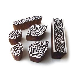 Leaf and Floral Pattern Wooden Blocks for Printing (Set of 6)