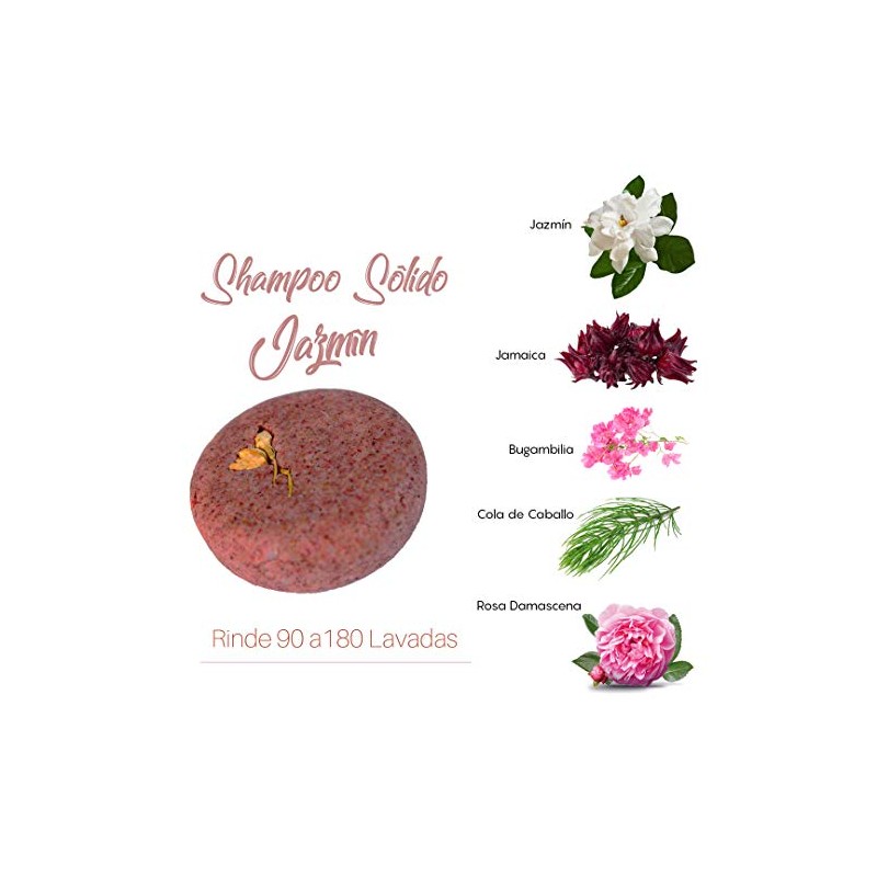 Jazmín Shampoo Sólido Orgánico 2 en 1. Brillo Saludable, Fuerza,