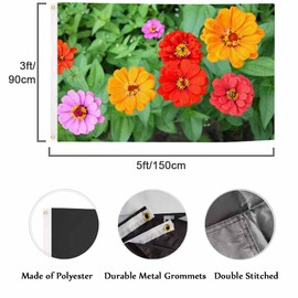 Swono Colorful Zinnia Flowers Flag 3x5 ft Dahlia Wildflower Stamens Green Leaves Garden Flag Double Sided Double Stitched with Brass Grommets