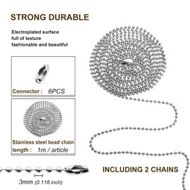 2m Jewelry Making Chain Beads 3.0 mm for Jewelry Making Bag Ornament Chain Pet Tag Ceiling Fan Pull Chain Home Decoration