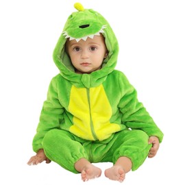 HAHASHOW Romper for Newborns, Baby Jumpsuit, Winter, Flannel Baby Pyjamas with Hood, Animal Children's Jumpsuit, 2-36 Months, green dinosaur
