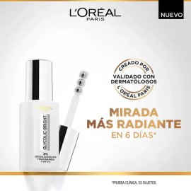 L'Oréal Paris Glycolic Bright Sérum de Ojos Anti Manchas, con Ácido Glicólico y Niacinamida, Reduce Ojeras y Previene Todo Tipo de Manchas, 20 ml.