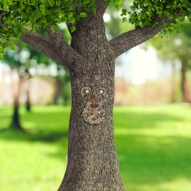 Relaxdays Tree Face Old Man, 3 Pieces, Weatherproof Artificial Stone, Tree Trunk Decoration, Luminous, Garden Decoration, Multicoloured