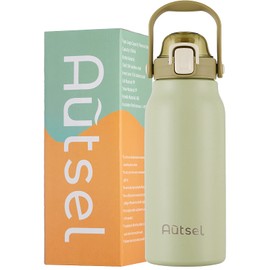 Autsel 1.7L Stainless Steel Water Bottle with Straw Large Metal Water Bottles Flask with Handle Double Walled Insulated Sports Water Bottle Leakproof for Gym Sports