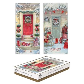Tallon Festive Wonderland XCA0214 Luxury Slim Christmas Xmas Cards, Box of 12, Traditional Doors