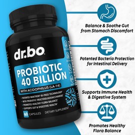 Probiotic 40 Billion CFU Supplement - Lactobacillus Acidophilus Probiotics for Women & Men Capsules - Gluten Free Probiotics for Digestive Health Pills with Bifidobacterium, Plantarum, Paracasei, FOS