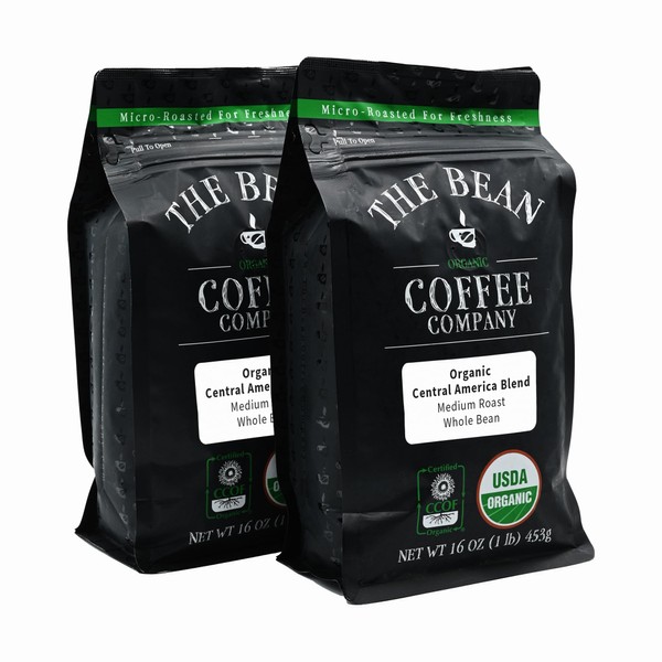 The Bean Organic Coffee Company Central America, Medium Roast, Whole Bean Coffee 16-Ounce Bags (Pack of 2)