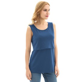 Bearsland Women's 3 Pack Sleeveless Maternity Nursing Tank Tops Breastfeeding Shirts,whitestripe+azureblue+Khaki,XL