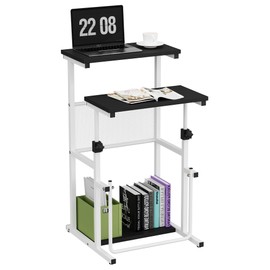 Shintenchi Mobile Podium Stand, Laptop Cart w/Adjustable Height, Portable Computer Stand, Standing Laptop Desk Sit-to-Stand Desk, Black